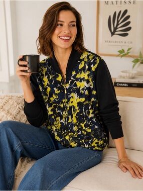 St. John Women's Abstract Print Knit  Bomber Sweater